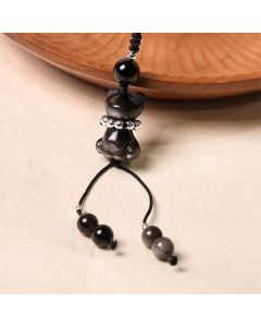 Buddha Stone Natural Silver Sheen Obsidian Noble Kitten Cat Soothing Phone Hanging Decoration - Silver Sheen Obsidian