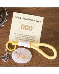 Buddha Stones "Infinite Possibilities Begin" 000 Angel Number Natural Clear Quartz Key Chain Hanging Decoration Includes Gift Message Card - White Crystal