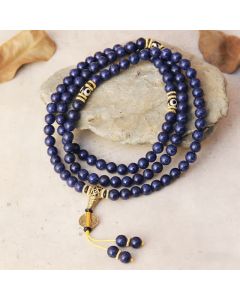 Buddha Stones 108 Beads Lazurite Lapis Lazuli Three-eyed Dzi Bead Positive Mala - Lapis Lazuli(Wrist Circumference 16-18cm)