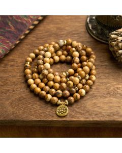 Buddha Stones 108 Beads Picture Jasper Mala Lotus Courage Bracelet - 8mm Picture Jasper