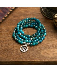 Buddha Stones 108 Mala Beads Apatite Bead Om The Tree Of Life Lotus Bracelet - Apatite-Lotus