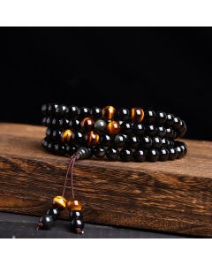 Buddha Stones 108 Mala Beads Black Obsidian lce Obsidian Fulfilment Bracelet - Double Eyes Ice Obsidian(Wrist Circumference: 14-16cm) / 8mm