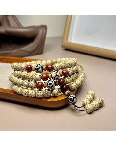 Buddha Stones 108 Mala Beads Bodhi Seed Dzi Bead Keep Away Evil Spirits Bracelet - 9*10mm Bodhi Seed