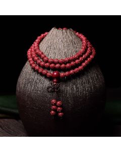 Buddha Stones 108 Mala Beads Cinnabar Om Mani Padme Hum Pattern Engraved Blessing Bracelet - 8mm*108 Round Beads