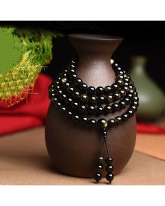 Buddha Stones 108 Mala Beads Natural Gold Sheen Obsidian Wealth Bracelet - 8mm
