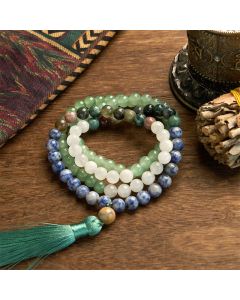 Buddha Stones 108 Mala Beads Natural Green Aventurine Blue Spot Jasper Indian Agate Green Tassel Luck Bracelet - Green Aventurine Green Tassel(Wrist Circumference: 14-16cm)