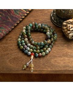 Buddha Stones 108 Mala Beads Natural Stone Moss Agate Multi-turn Healing Bracelet - Moss Agate (Wrist Circumference: 14-16cm)