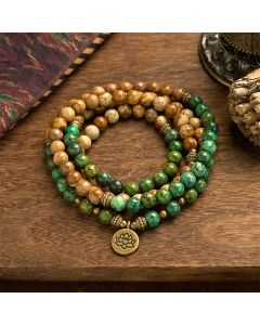 Buddha Stones 108 Mala Beads Natural Stone Picture Jasper Turquoise Lotus Positive Bracelet - Picture Jasper&Turquoise(Wrist Circumference: 14-16cm)