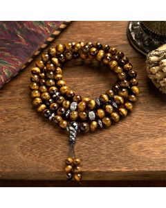 Buddha Stones 108 Mala Beads Natural Stone Tiger Eye Multi-turn Protection Bracelet - Tiger Eye (Wrist Circumference: 14-16cm)