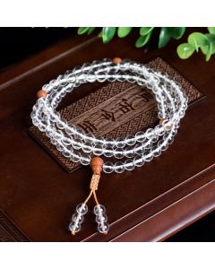 Buddha Stones 108 Mala Beads Natural Stone White Crystal Sandalwood Healing Bracelet - White Crystal(Wrist Circumference: 14-16cm)