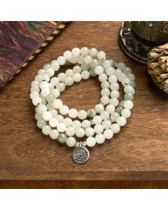 Buddha Stones 108 Mala Beads Natural Tianshan Jade Lotus Luck Bracelet - Tianshan jade(Wrist Circumference: 14-16cm)