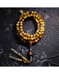 Buddha Stones 108 Mala Beads Natural Tiger Eye Copper Dorje Protection Tassel Bracelet - 8mm / Tiger Eye Nine Palaces Eight Diagrams / Copper Dorje