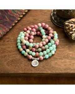 Buddha Stones 108 Mala Beads Rhodonite Amazonite Lotus Healing Bracelet - Rhodonite&Amazonite (Wrist Circumference: 14-16cm)