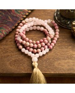 Buddha Stones 108 Mala Beads Rhodonite Rose Quartz Tassel Healing Bracelet - Rhodonite&Rose Quartz(Wrist Circumference: 14-16cm)
