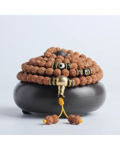 Buddha Stones 108 Mala Beads Rudraksha Bodhi Seed Dzi Bead Luck Wealth Bracelet - 6-7mm*108 Bodhi Seed
