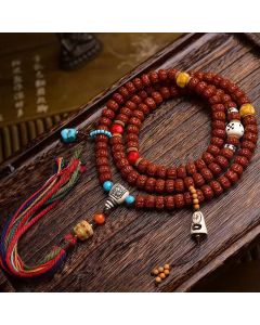 Buddha Stones 108 Beads Rudraksha Bodhi Seed Wealth Tassel Mala - 108 Bodhi Seed