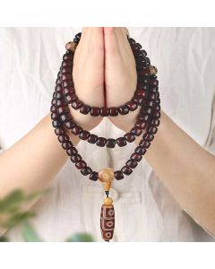 Buddha Stones 108 Mala Beads Three-eyed Dzi Bead Nine-eye Dzi Bead Jade Luck Bracelet - 108 Mala Beads Three-eyed Dzi Bead(Wrist Circumference: 14-17cm)