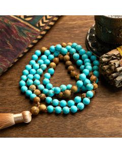 Buddha Stones 108 Mala Beads Turquoise Picture Jasper Bead Tassel Balance Bracelet - Turquoise Picture Jasper Bead(Total Length: 90cm)