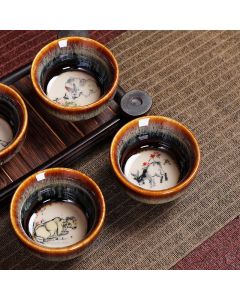 Buddha Stones 12 Chinese Zodiac Pattern Ceramic Teacup Kung Fu Jian Chinese Zhan Tea Cup 73ml - Ox 6.8cm*3.6cm*73ml