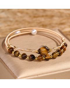 Buddha Stones 14K Gold Filled Copper Natural Tiger Eye Protection Metal Cuff Bracelet Bangle - Tiger Eye(Wrist Circumference 14-16 cm)