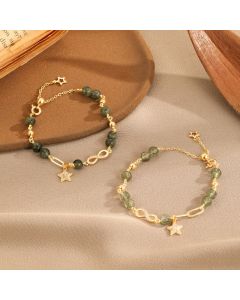 Buddha Stones 14k Gold Plated Copper Green Rutilated Quartz Möbius Loop Eternal Love Star Protection Bracelet - Light Green Rutilated Quartz(Wrist Circumference 14-15cm)