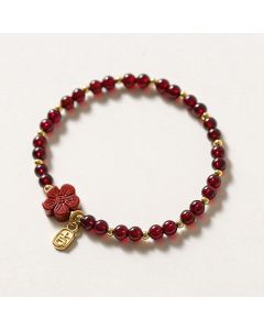 Buddha Stones 14K Gold Plated Natural Garnet Cinnabar Flower Calm Bracelet - Garnet(Ultra-thin Beads)(Wrist Circumference 13-16cm)
