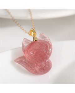 Buddha Stones 925 Sterling Silver Plated 14k Gold Strawberry Quartz Fox Healing Necklace Pendant - Strawberry Quartz&925 Sterling Silver