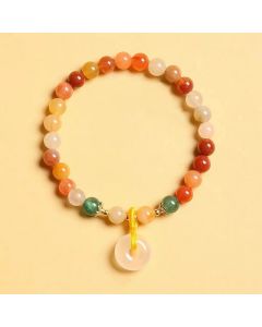 Buddha Stones 14K Gold Plated Colorful Golden Silk Jade Peace Buckle Wealth Bracelet - Golden Silk Jade(Ward off evil spirits♥Wealth)