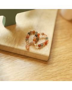Buddha Stones 14k Gold Plated Copper Fu Lu Shou Crystal Peach Moonstone Happiness Wealth Ring - Peach Moonstone Fu Lu Shou Ring(Elastic Rope)
