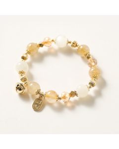 Buddha Stones 14K Gold Plated Golden Rutilated Quartz Wealth Bell Lucky Fortune Charm Bracelet - Rutilated Quartz&Moonstone