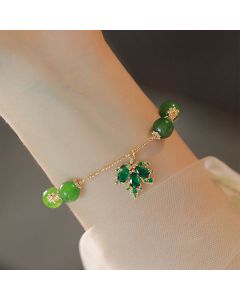 Buddha Stones 14k Gold Plated Green Chalcedony Maple Leaf Courage Strength Bracelet - Green Chalcedony(Strength♥Courage)