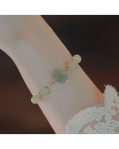 Buddha Stones 14K Gold Plated Hetian Jade Rose Flower Luck Chain Bracelet - Jade(Prosperity♥Abundance)