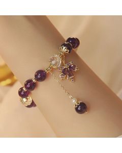 Buddha Stones 14k Gold Plated Natural Amethyst Healing Maple Leaf Charm Bracelet - Amethyst(Inner Peace♥Healing)