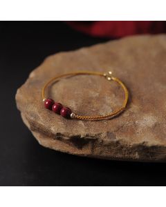 Buddha Stones 14K Gold Plated Natural Cinnabar Blessing String Braided Bracelet - Brown(Wrist Circumference 14-15.5cm) / One Cinnabar Bead