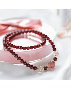 Buddha Stones 14K Gold Plated Natural Garnet Strawberry Quartz Stability Double Wrap Bracelet - Garnet(Purification♥Protection)