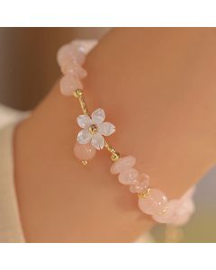 Buddha Stones 14k Gold Plated Natural Pink Crystal Flower Love Bracelet - Pink Crystal(Soothing♥Warmth)(Wrist Circumference 15-17cm)