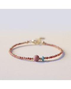 Buddha Stones 14K Gold Plated Natural Rhodonite Loving Energy Chain Bracelet - Rhodonite(Loving energy♥Compassion)(Wrist Circumference 14+4cm)