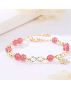 Buddha Stones 14K Gold Plated Natural Strawberry Quartz Moonstone Möbius Loop Eternal Love Star Positive Bracelet - Moonstone(Love♥Calm)