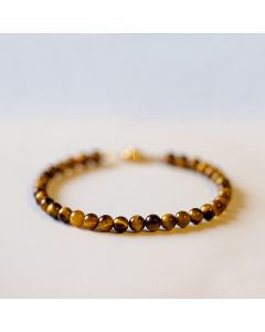Buddha Stones 14K Gold Plated Natural Tiger Eye Stone Courage Protection Bracelet - 17cm(Bead Size: 4mm)