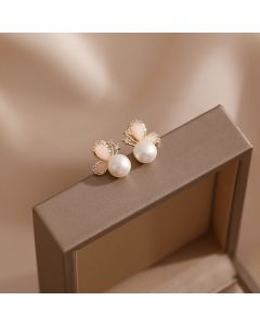 Buddha Stones 18k Gold Plated Pearl Butterfly Love Freedom Stud Earrings - Pearl Butterfly