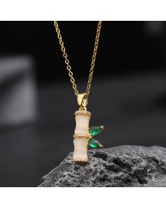 Buddha Stones 18K Gold Plated Chalcedony Bamboo Rhinestones Harmony Necklace Pendant - Chalcedony(Positive♥Harmony)