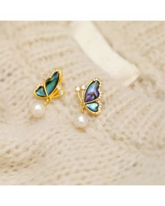 Buddha Stones 18K Gold Plated Copper Pearl Butterfly Love Stud Earrings - Pearl Butterfly(925 Sterling Silver Posts)