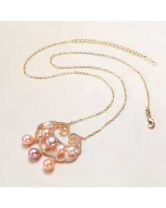 Buddha Stones 18K Gold Plated Natural Pearl Chinese Lock Charm Sincerity Necklace Pendant - Chinese Lock Charm 3.3*2.5cm