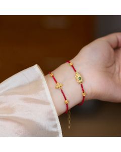 Buddha Stones 925 Sterling Silver Plated 24k Gold Liuli Glass Bead PiXiu Four Leaf Clover Joy And Happiness Wealth Bracelet - 24k Gold Plated 925 Sterling Silver Liuli PiXiu(Wrist Circumference: 14-16cm)