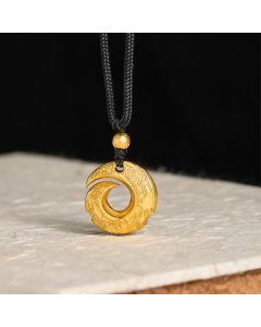 Buddha Stones 24k Gold Plated Brass Peace Buckle Black Rope Auspicious Necklace Pendant - Peace Buckle