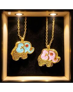Buddha Stones 24K Gold Plated Copper Lucky Elephant Hollow Pendant Necklace - Green