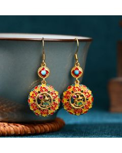 Buddha Stones 24K Gold Plated Dunhuang Color Elk Copper Balance Drop Earrings - Dunhuang Color