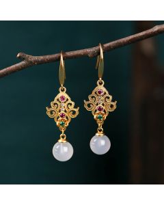 Buddha Stones 24K Gold Plated Round Chalcedony Positive Dangle Drop Earrings - Chalcedony(Positive♥Harmony)
