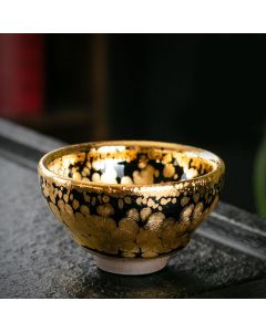 Buddha Stones 24K Gold Spot Pattern Chinese Jianzhan Ceramic Teacup Kung Fu Tea Cup Bowl With Gift Box - 7.2cm*4.1cm*70ml