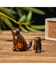 Buddha Stones 2Pcs Mini Rainbow Eucalyptus Sitting Cat Carved Reduce Stress Decoration - 2Pcs Cat